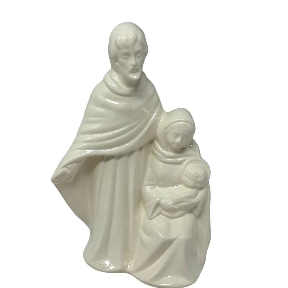Vtg Mold Nativity Porcelain Glazed Figurine‎ Mary Joseph Jesus Baby White 6.5"